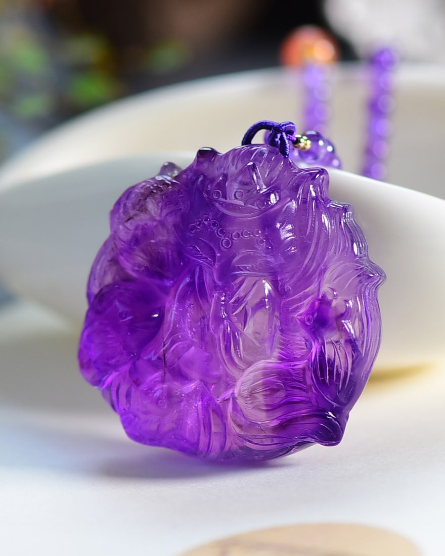 Natural Amethyst Pendant - Fox - 2