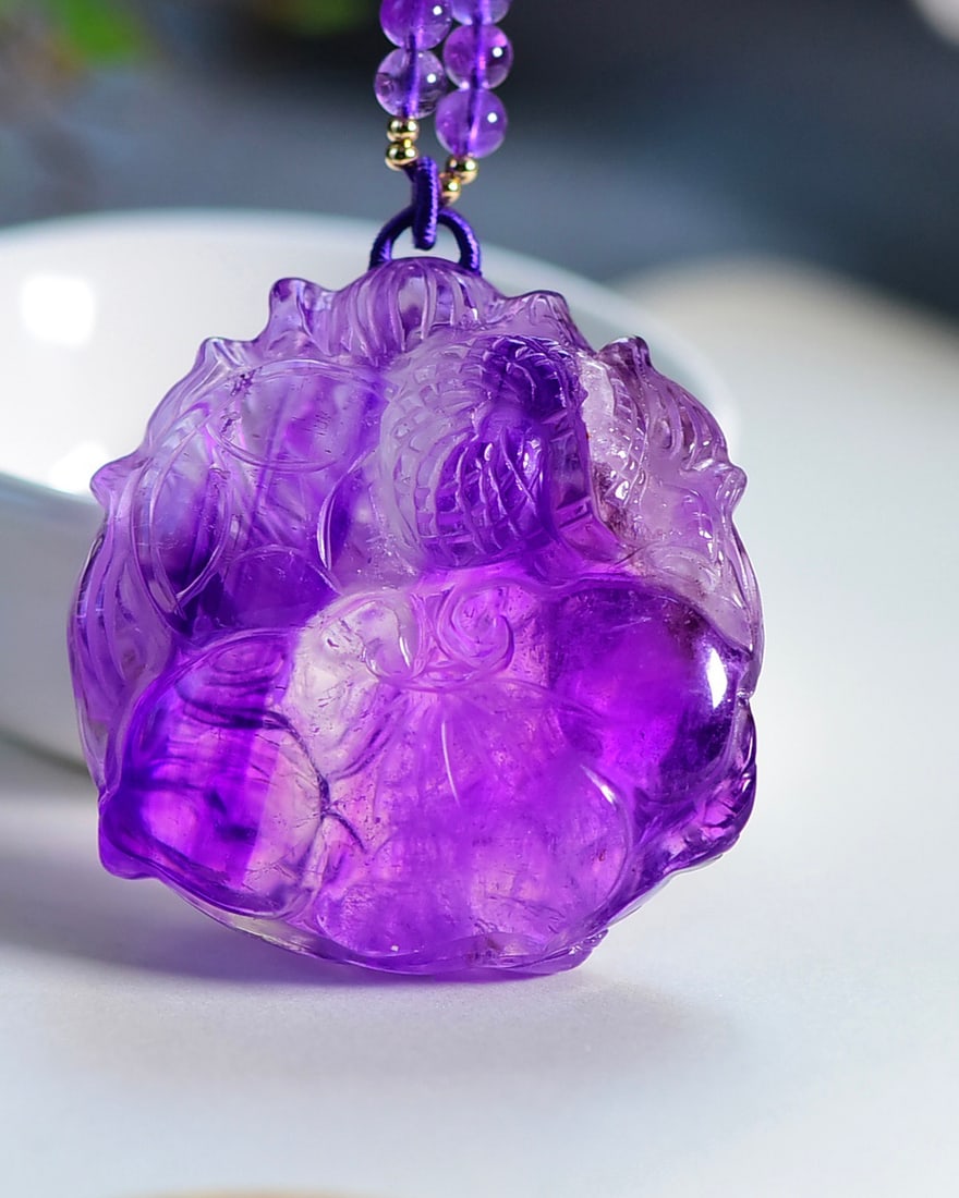 Natural Amethyst Pendant - Fox - 6