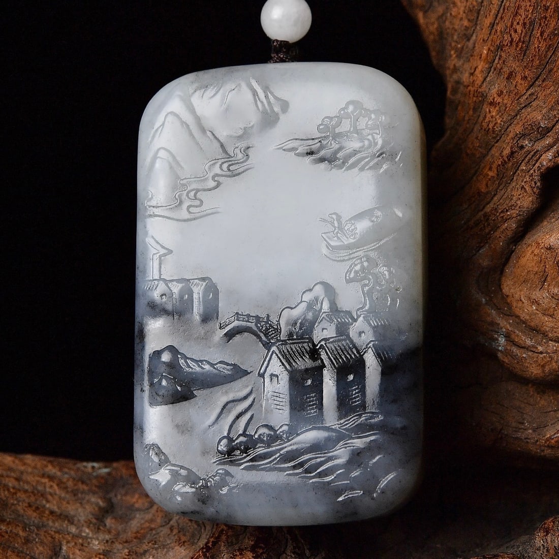 Hetian Jade Pendant - Mountain River Scene - 2