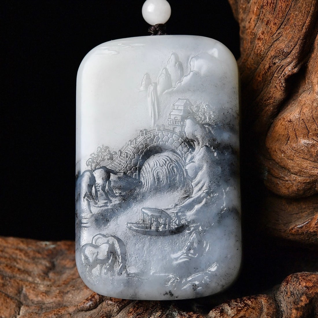 Hetian Jade Pendant - Mountain River Scene - 3