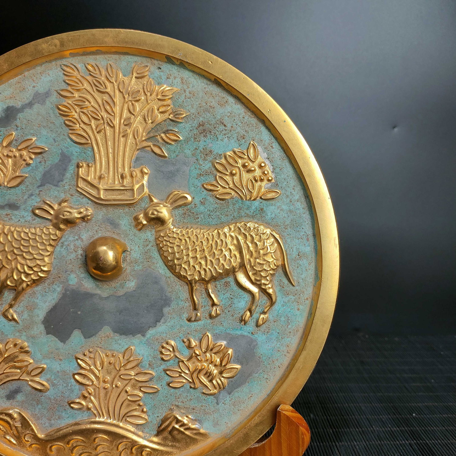 Gilt Gold Bronze Mirror - Deer - 2