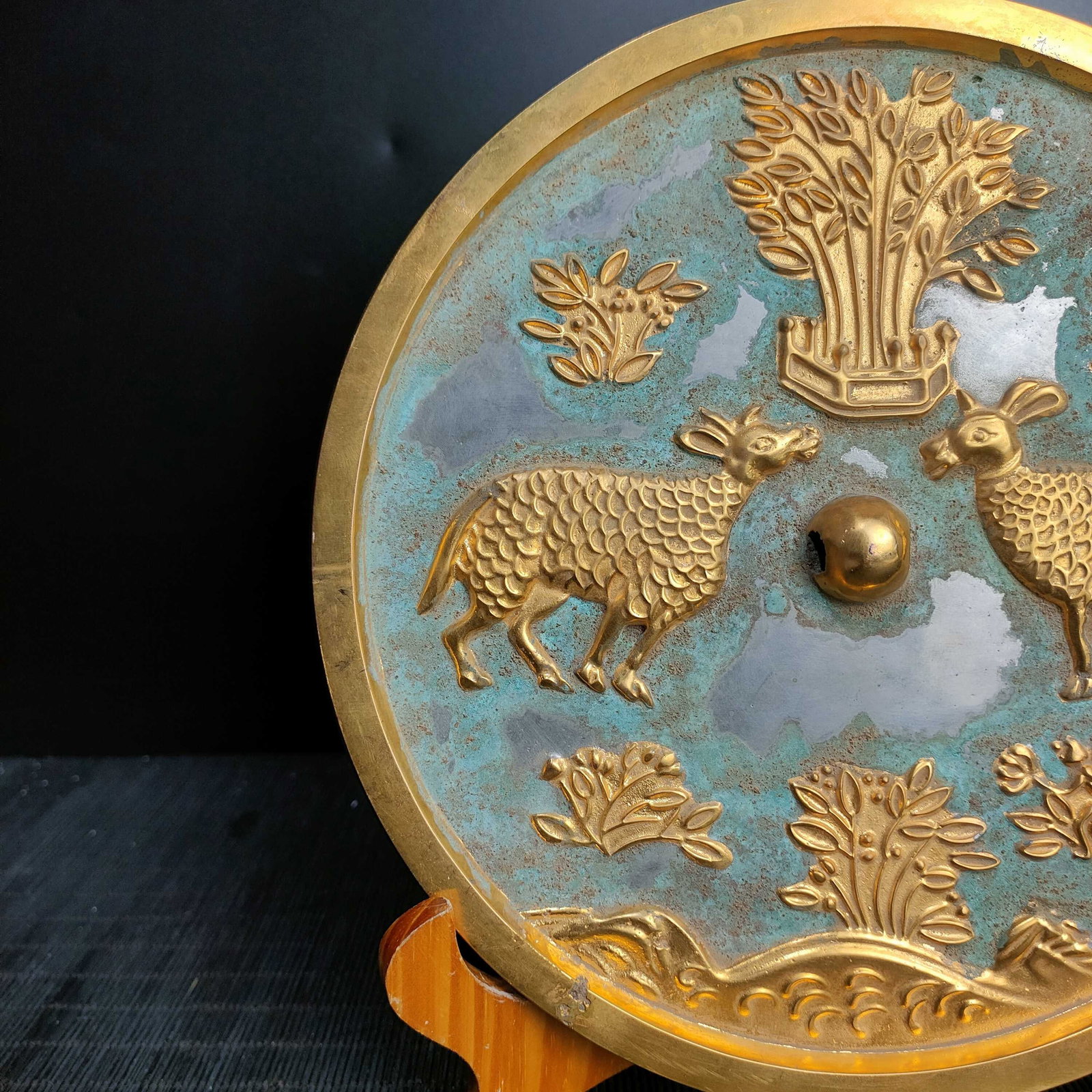 Gilt Gold Bronze Mirror - Deer - 3