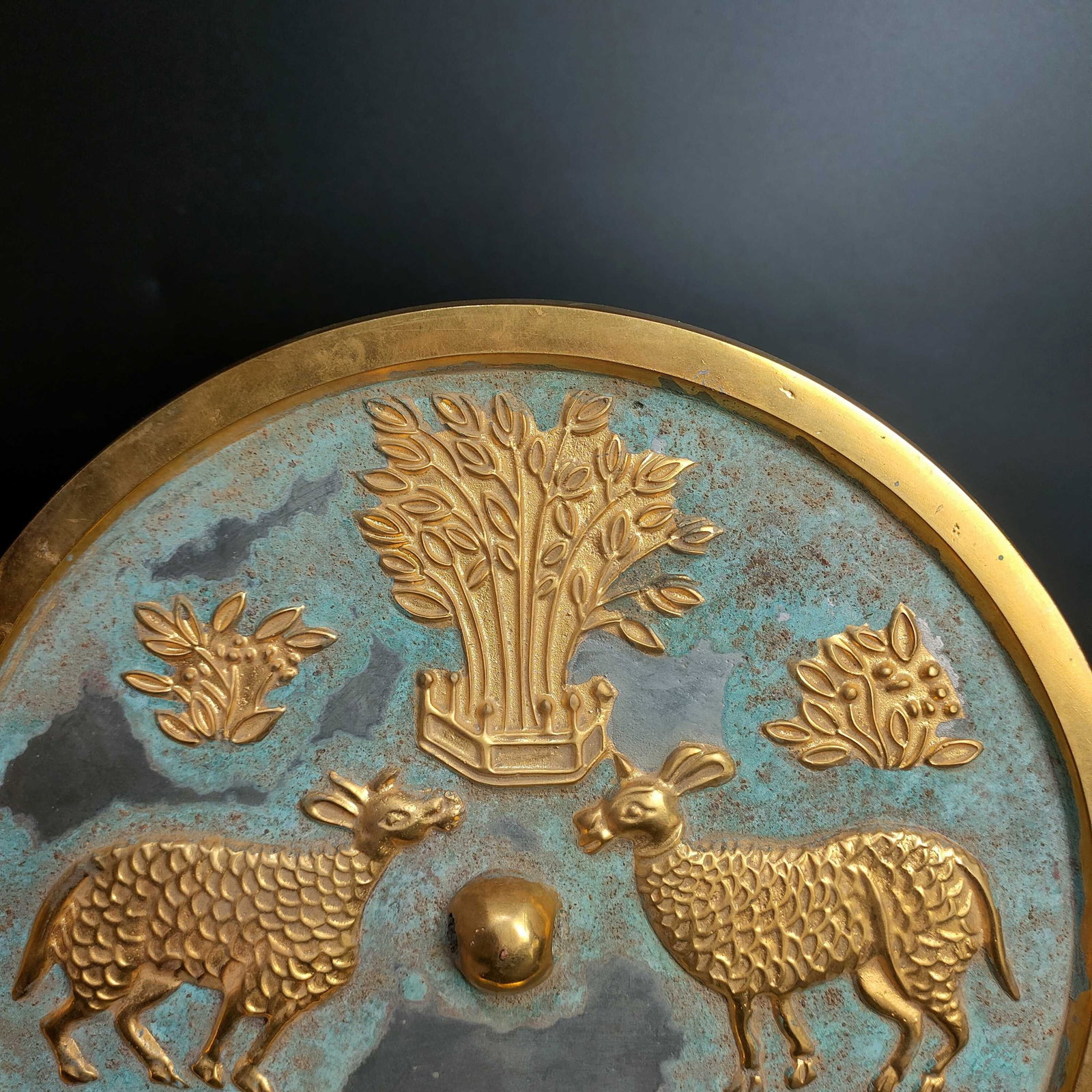 Gilt Gold Bronze Mirror - Deer - 4
