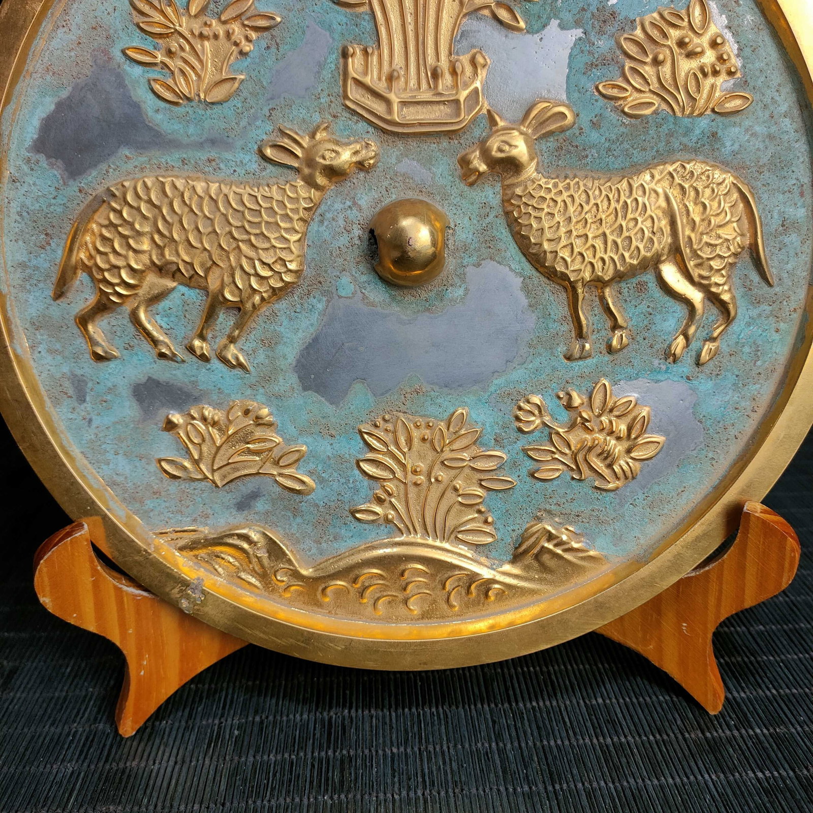 Gilt Gold Bronze Mirror - Deer - 5