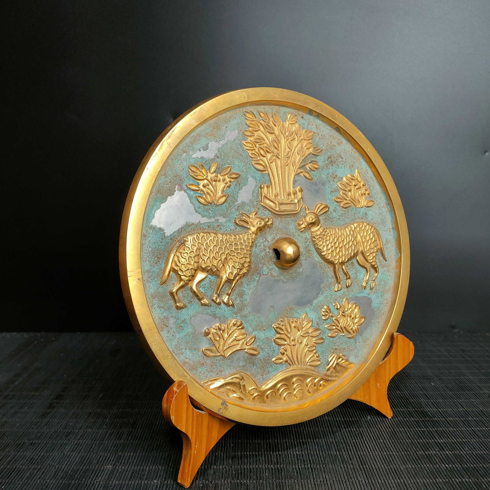 Gilt Gold Bronze Mirror - Deer - 6