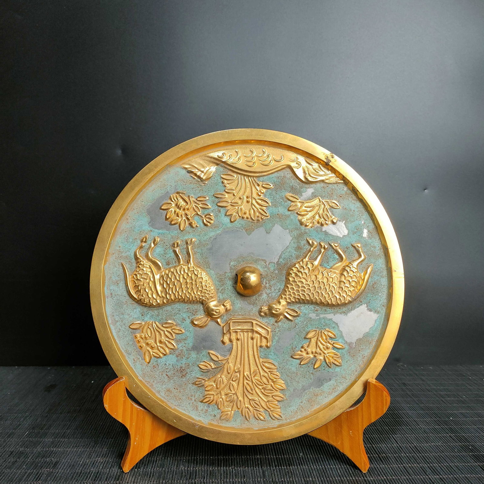 Gilt Gold Bronze Mirror - Deer - 7