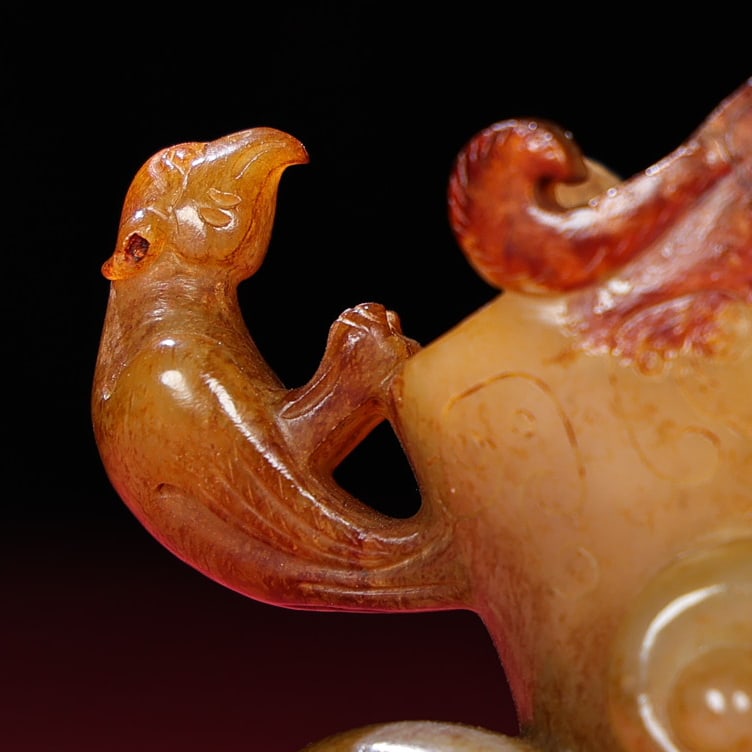 Hetian Jade Phoenix Wine Cup Statue - 7