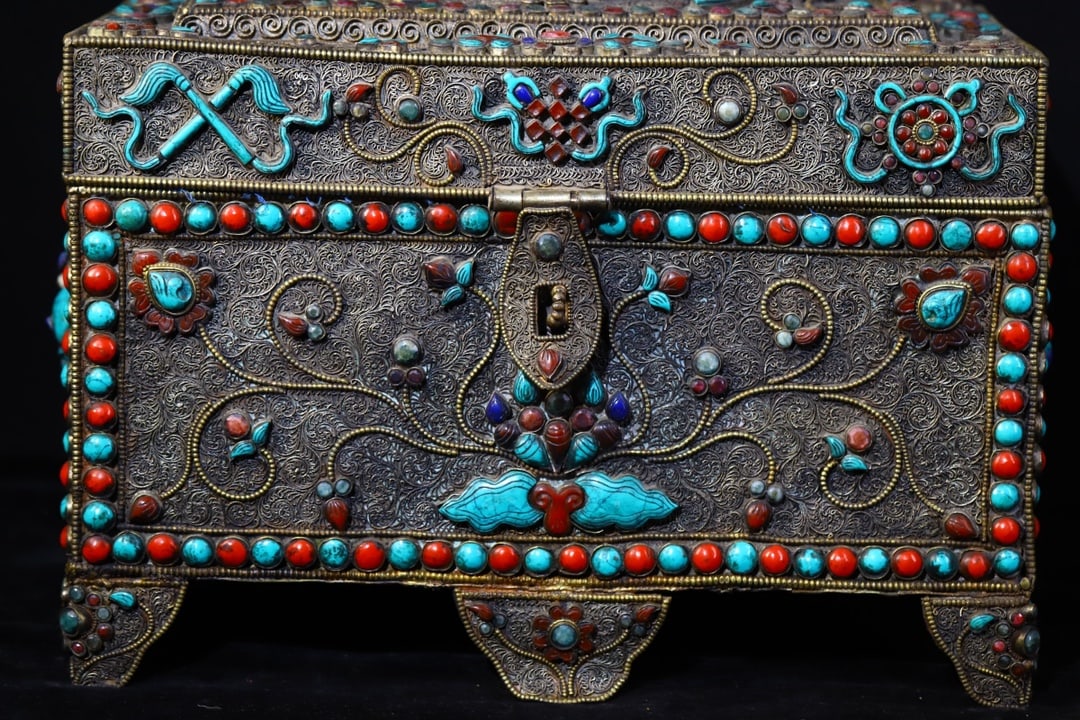Tibetan Silver Wires,Lapis Lazuli,Turquoise Jewellery Box 5300 g - 7