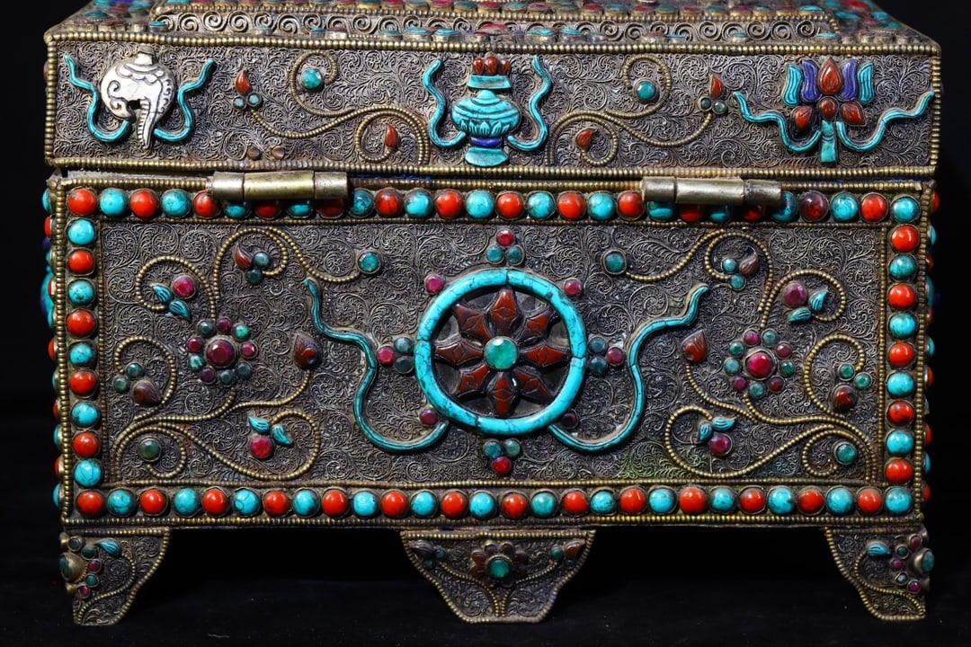 Tibetan Silver Wires,Lapis Lazuli,Turquoise Jewellery Box 5300 g - 8