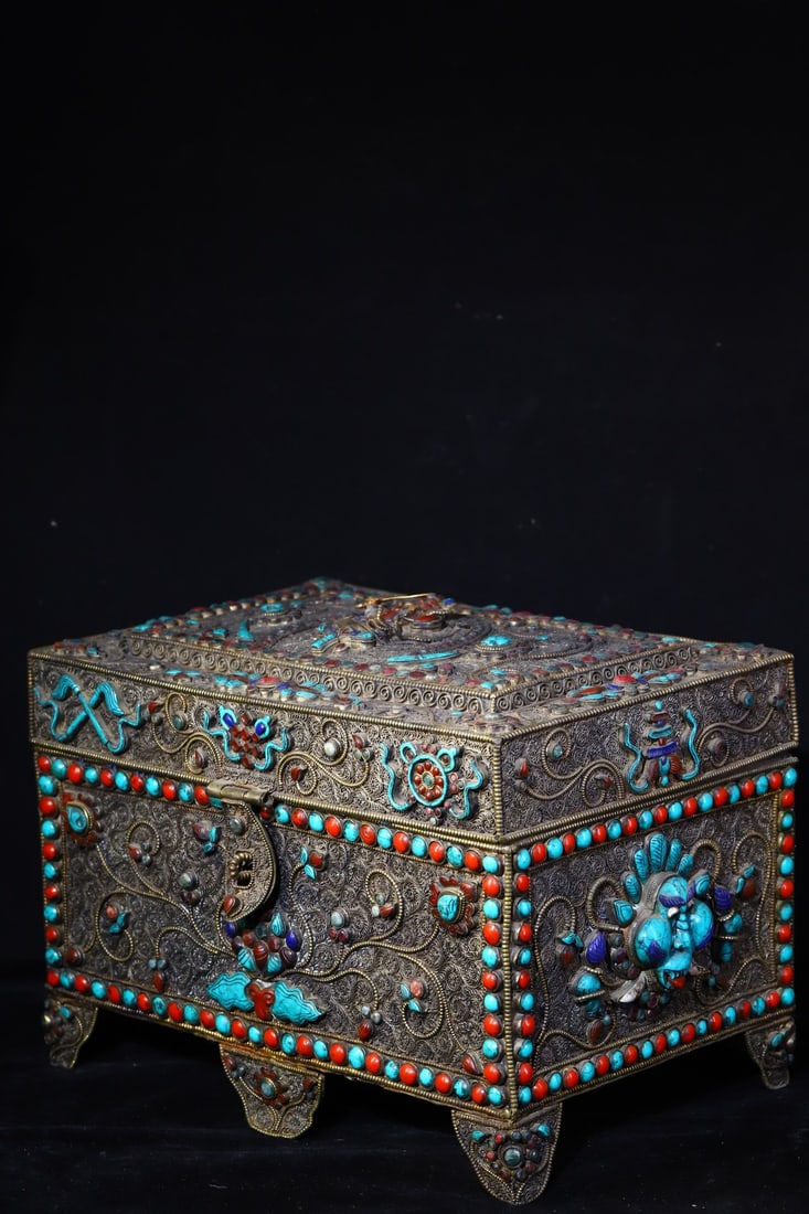 Tibetan Silver Wires,Lapis Lazuli,Turquoise Jewellery Box 5300 g - 9
