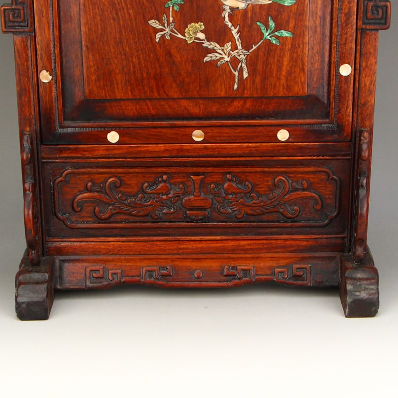 Huali Wood Inlay Shell Flower Bird Screen Statue - 3