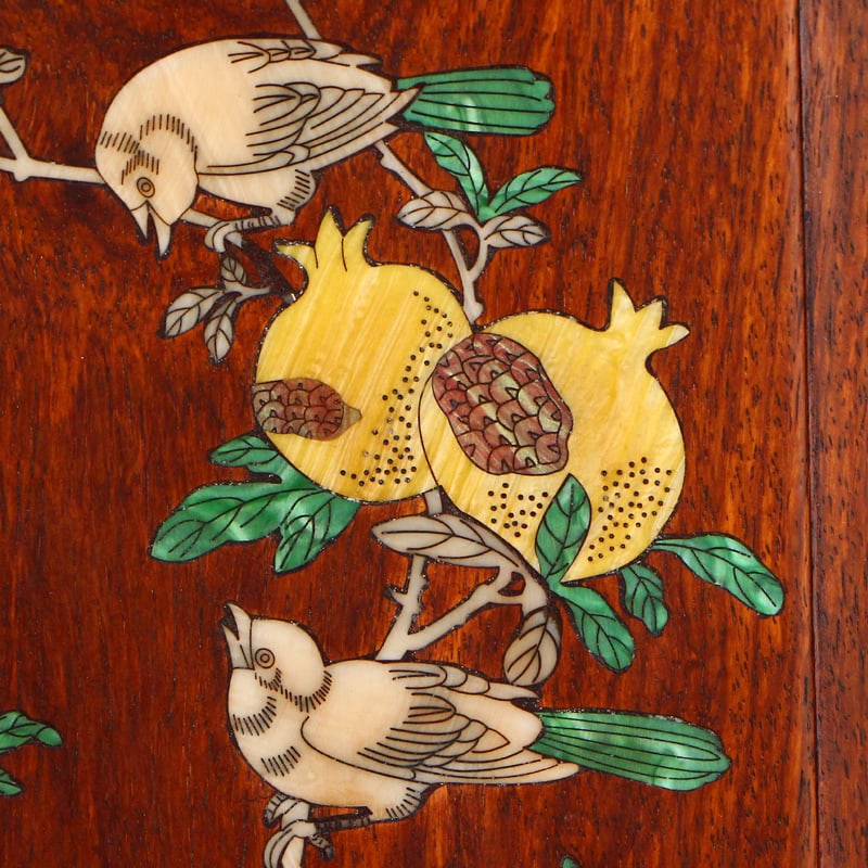 Huali Wood Inlay Shell Flower Bird Screen Statue - 4