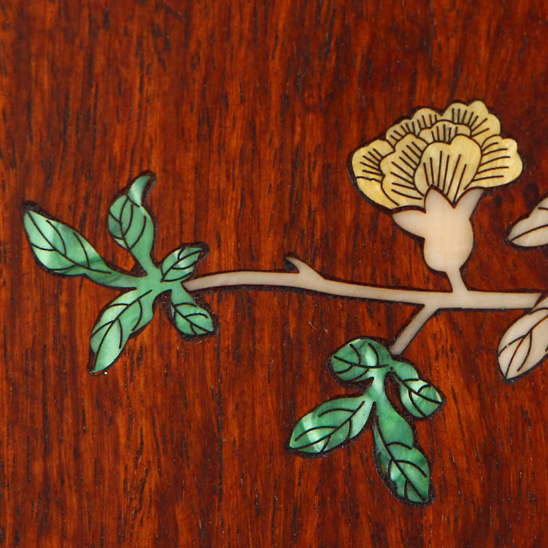 Huali Wood Inlay Shell Flower Bird Screen Statue - 5