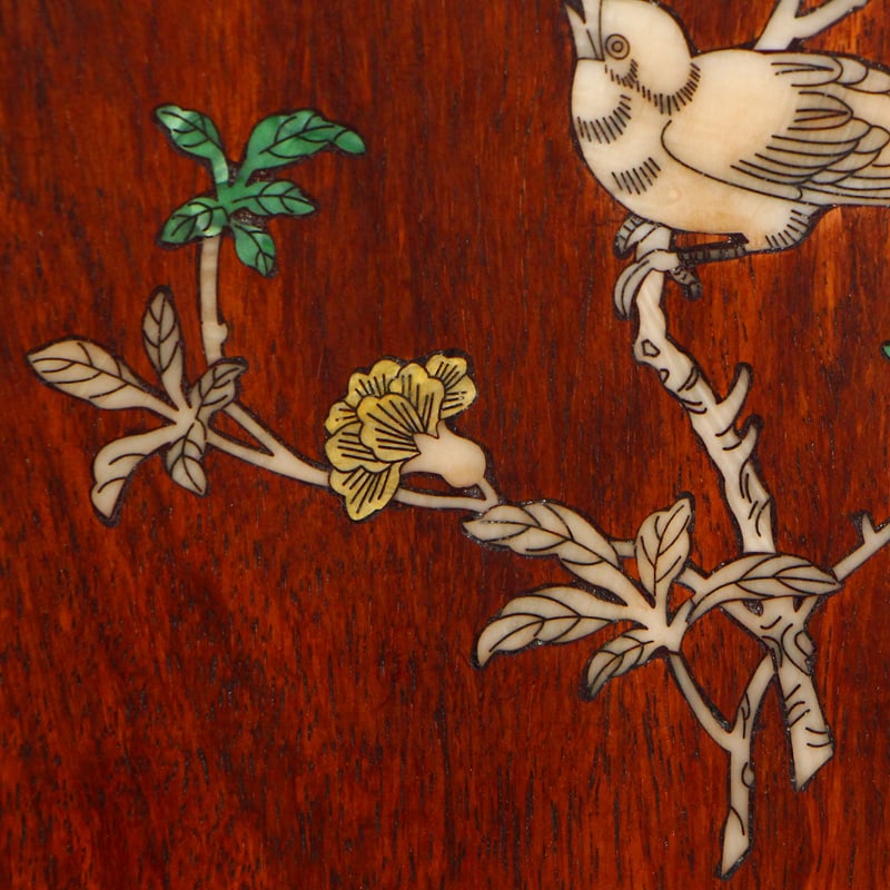 Huali Wood Inlay Shell Flower Bird Screen Statue - 6