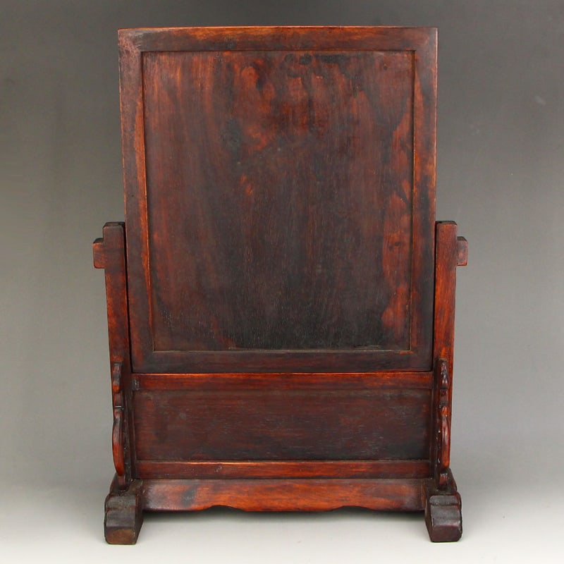 Huali Wood Inlay Shell Flower Bird Screen Statue - 9