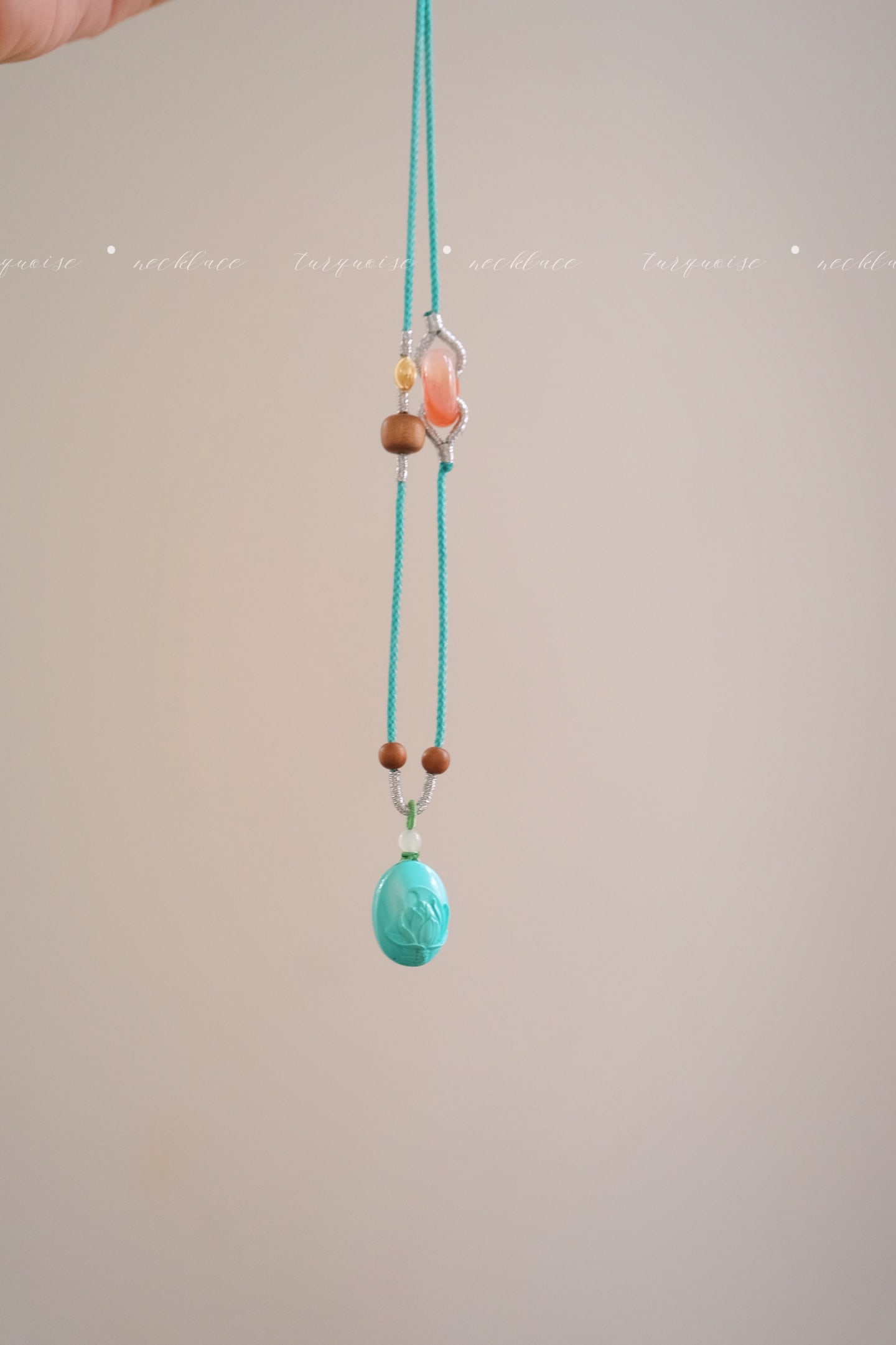 Natural Turquoise Hand-Carved Lotus Pendant with Certificate,Necklace,Nanhong - 2