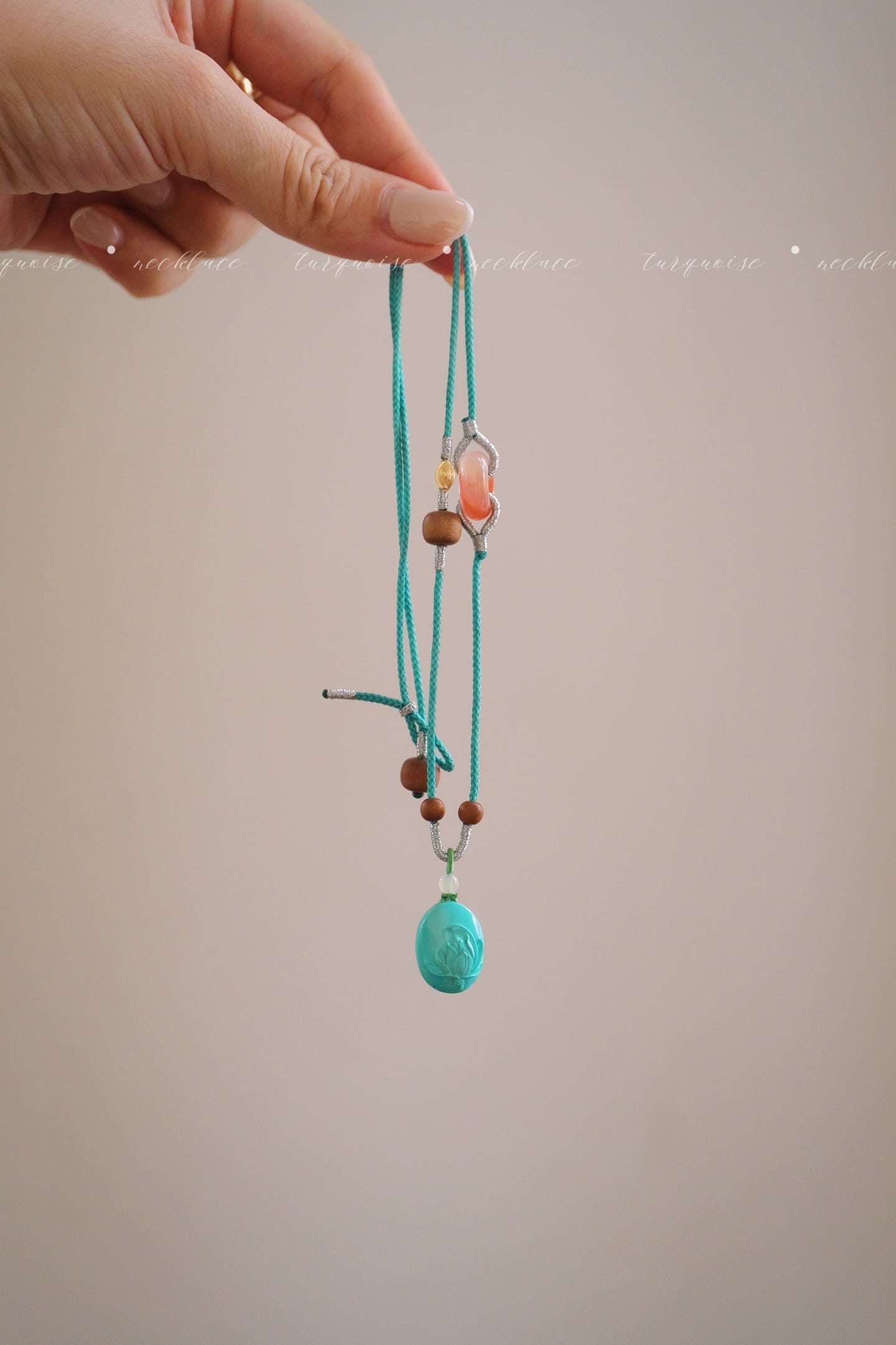 Natural Turquoise Hand-Carved Lotus Pendant with Certificate,Necklace,Nanhong - 3