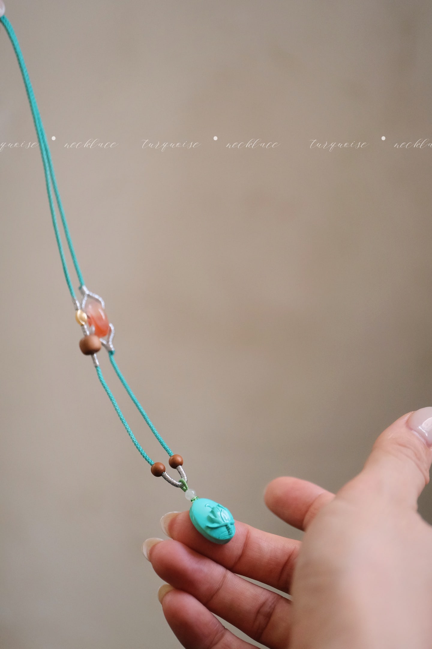 Natural Turquoise Hand-Carved Lotus Pendant with Certificate,Necklace,Nanhong - 5