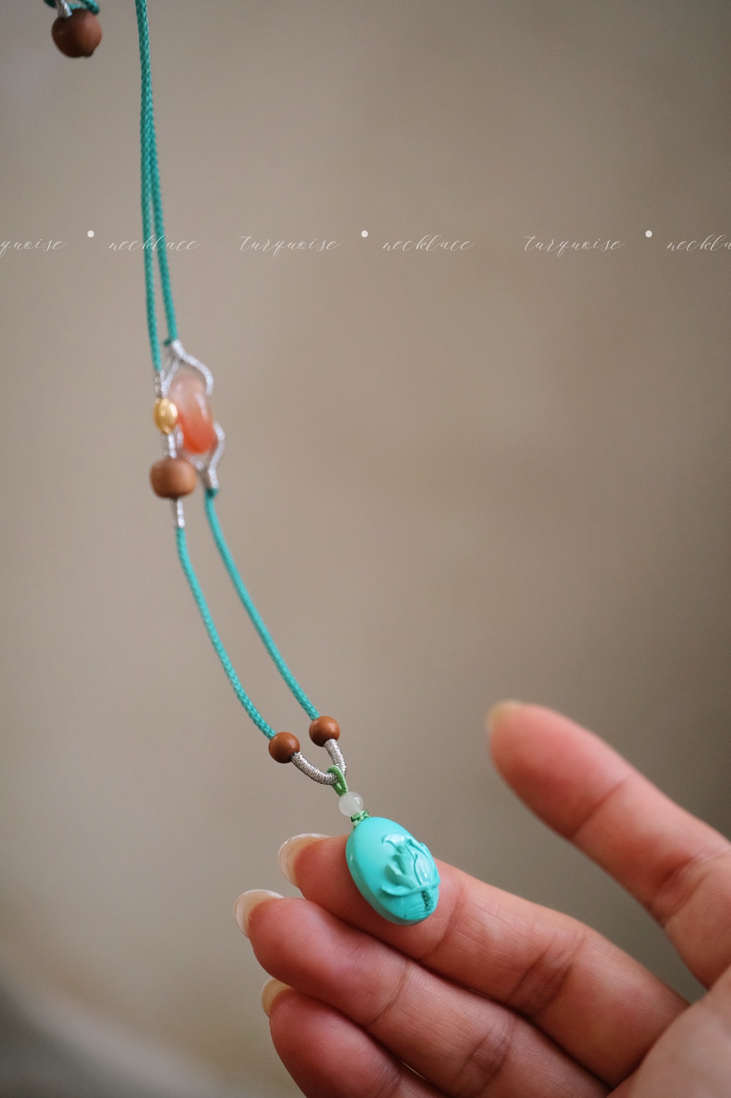 Natural Turquoise Hand-Carved Lotus Pendant with Certificate,Necklace,Nanhong - 7