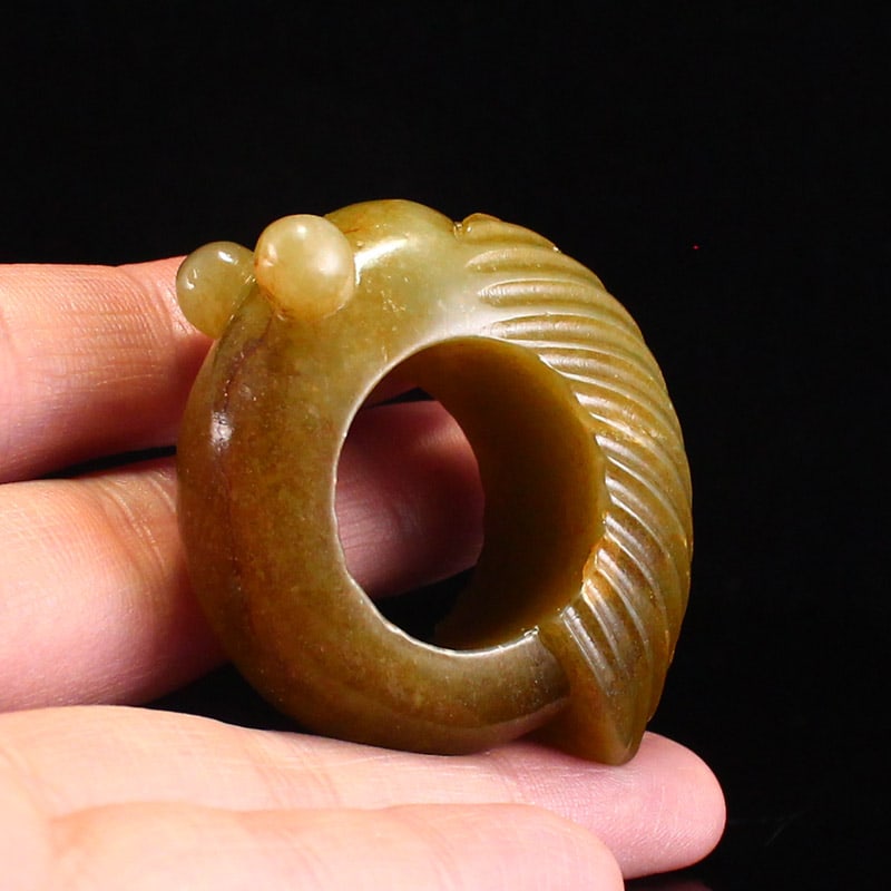 Inside Diameter 24mm Hetian Jade Thumb Ring Cicada - 5