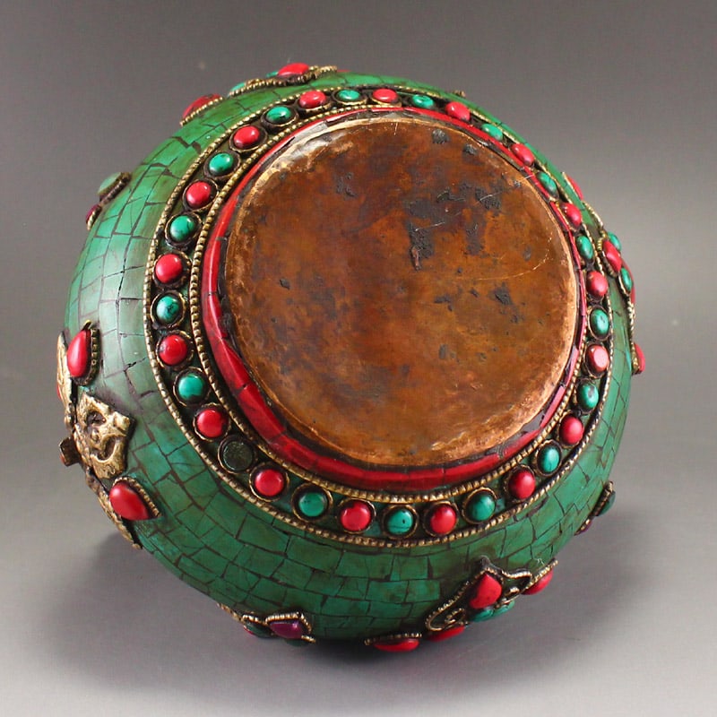 Tibetan Bronze Inlay Turquoise,Gem Handle Teapot - 7