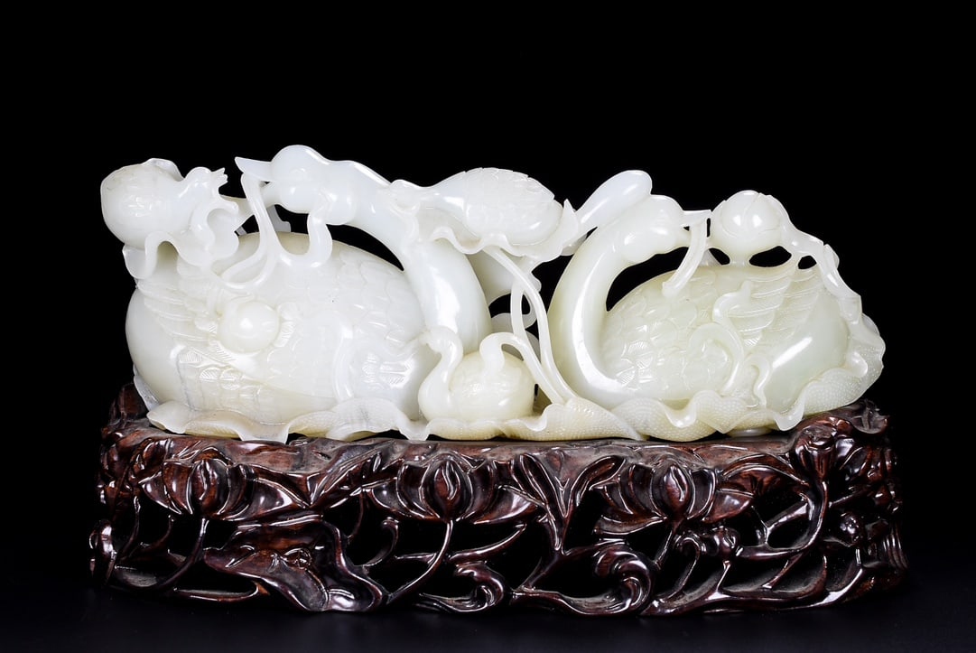 White Hetian Jade Hand-Carved Goose Statue (1 of 9)