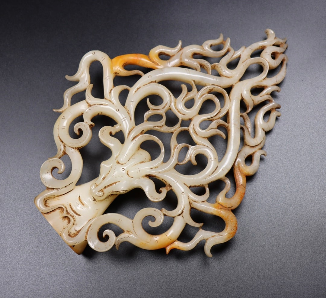 Openwork Hetian Jade Statue - Deer Head - 5