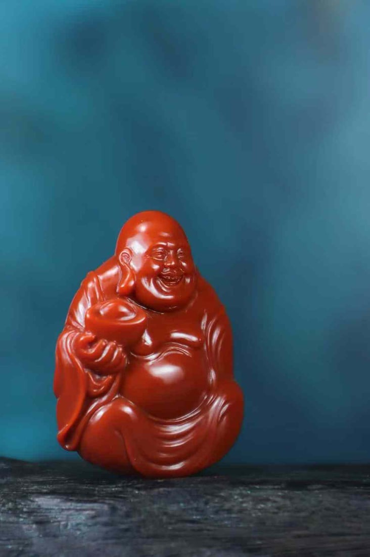 Natural Nanhong Agate Hand Carved Laughing Buddha Pendant with Certificate - 2