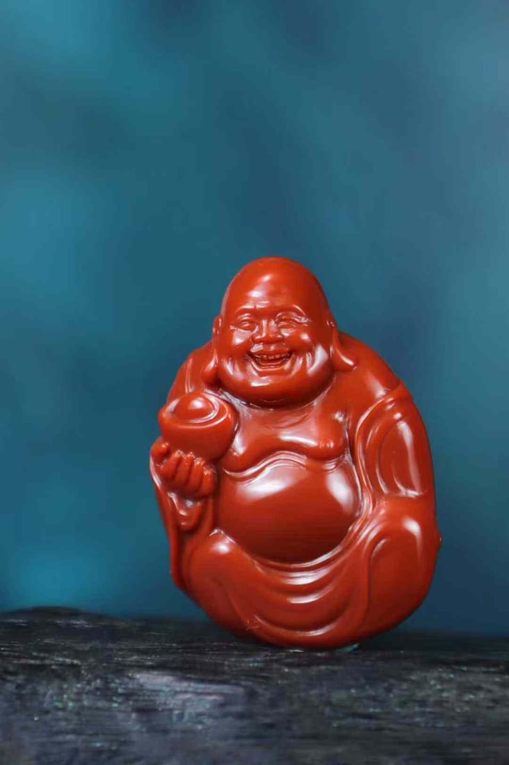 Natural Nanhong Agate Hand Carved Laughing Buddha Pendant with Certificate - 3