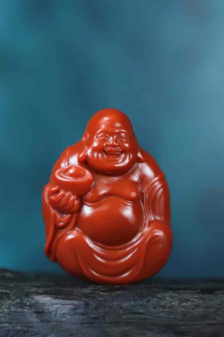 Natural Nanhong Agate Hand Carved Laughing Buddha Pendant with Certificate - 4