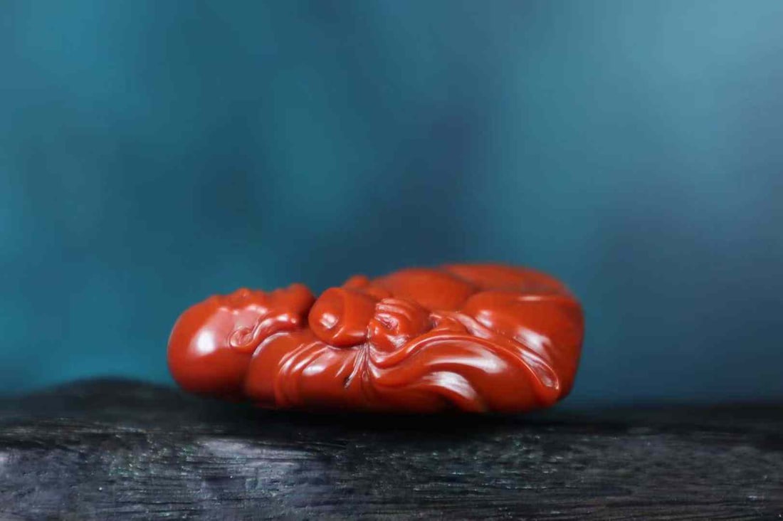 Natural Nanhong Agate Hand Carved Laughing Buddha Pendant with Certificate - 5