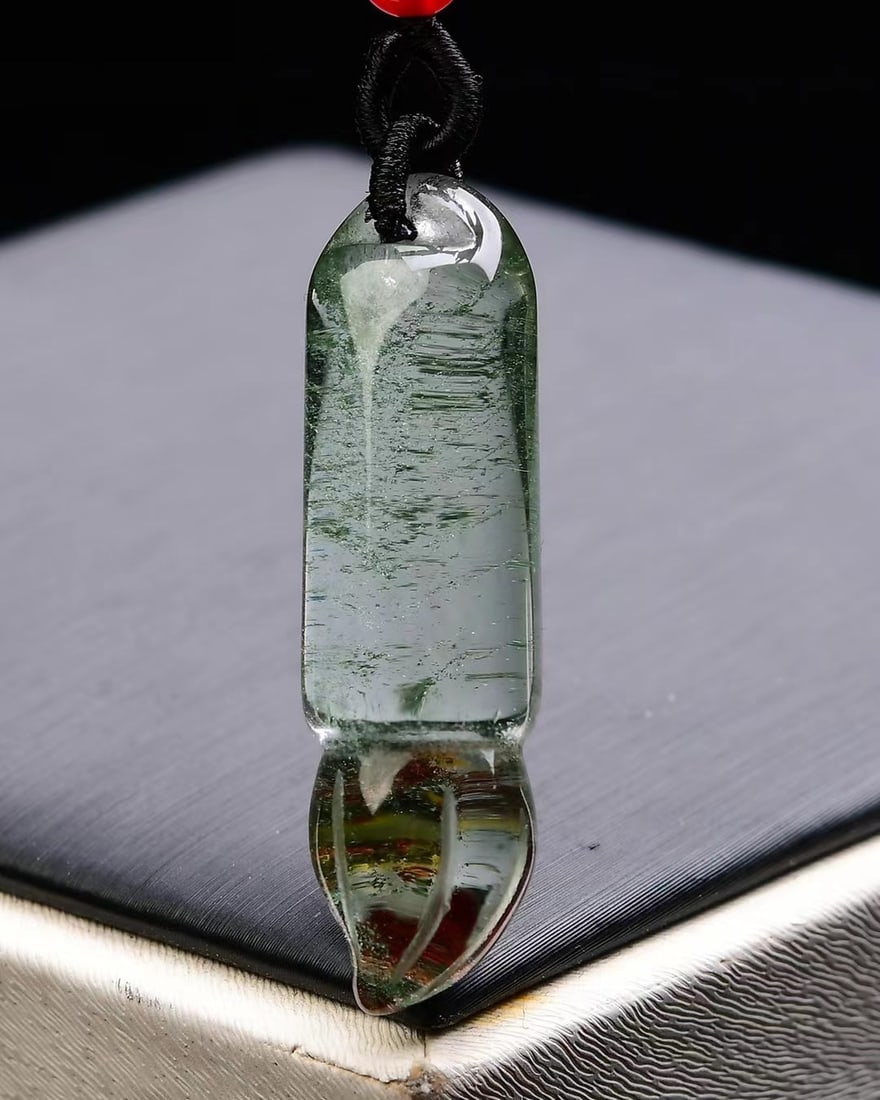Natural Green Crystal Pendant Brush Pen with Certificate - 3