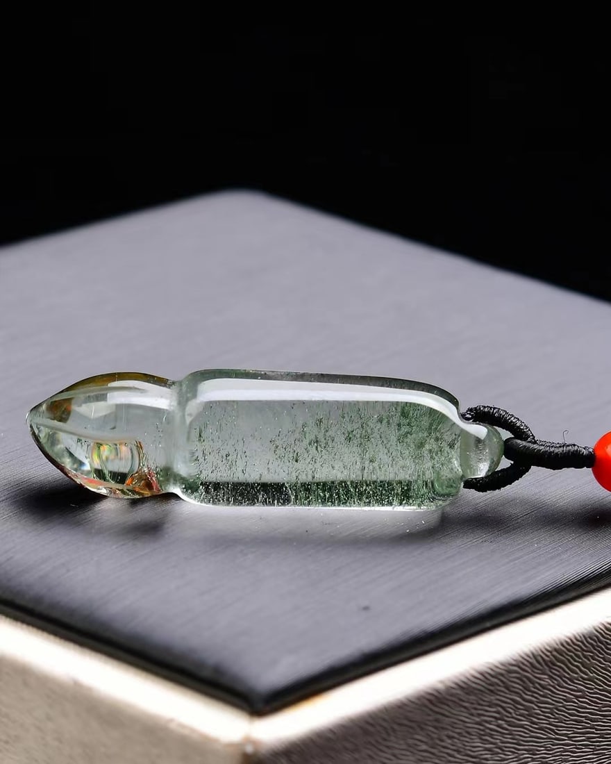 Natural Green Crystal Pendant Brush Pen with Certificate - 4