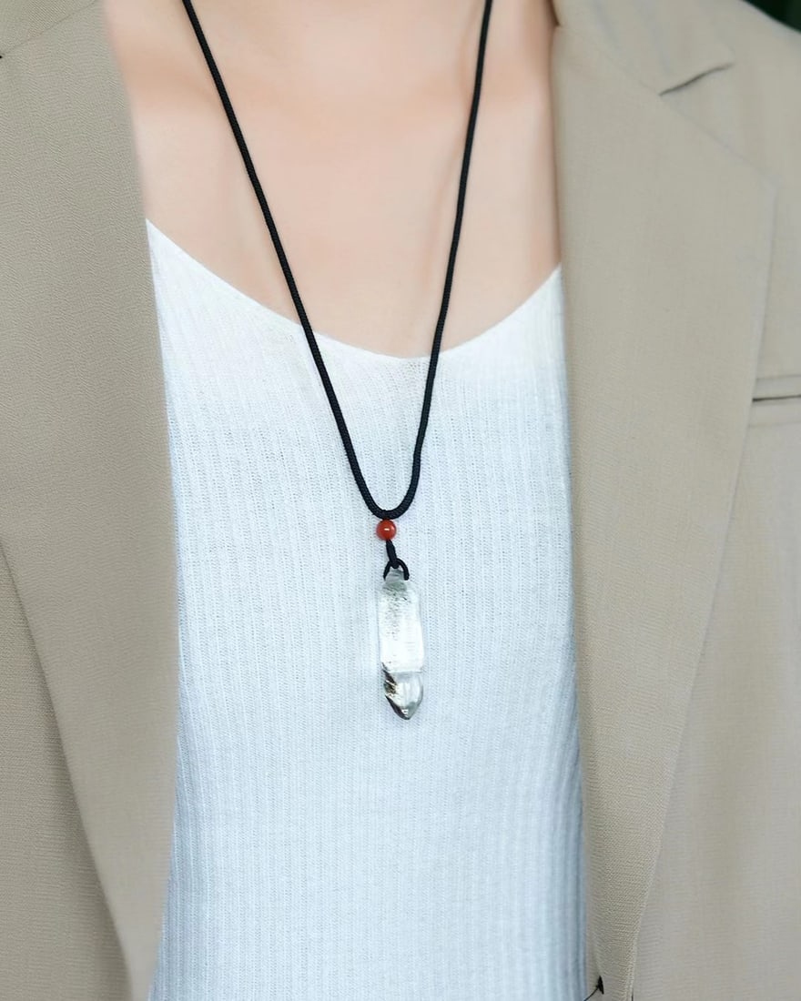 Natural Green Crystal Pendant Brush Pen with Certificate - 5