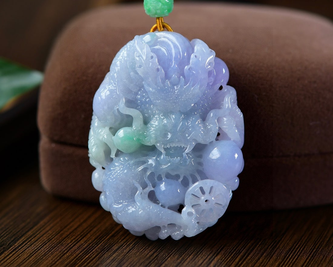 Purple Jadeite Hand-Carved Dragon Pendant with Certificate (1 of 6)