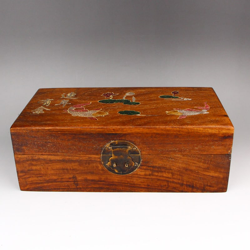 Huali Wood Inlay Shell Jewelry Box Fish Lotus (1 of 9)