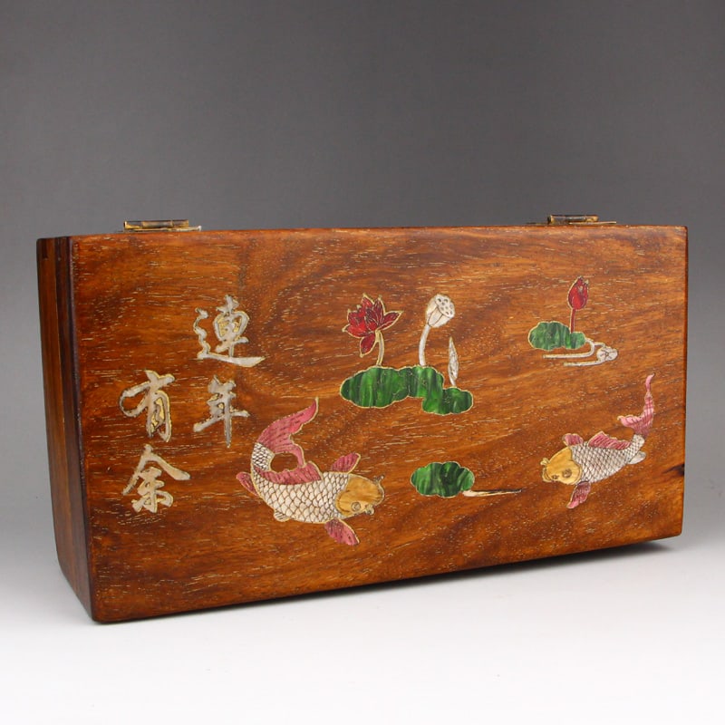 Huali Wood Inlay Shell Jewelry Box Fish Lotus - 4