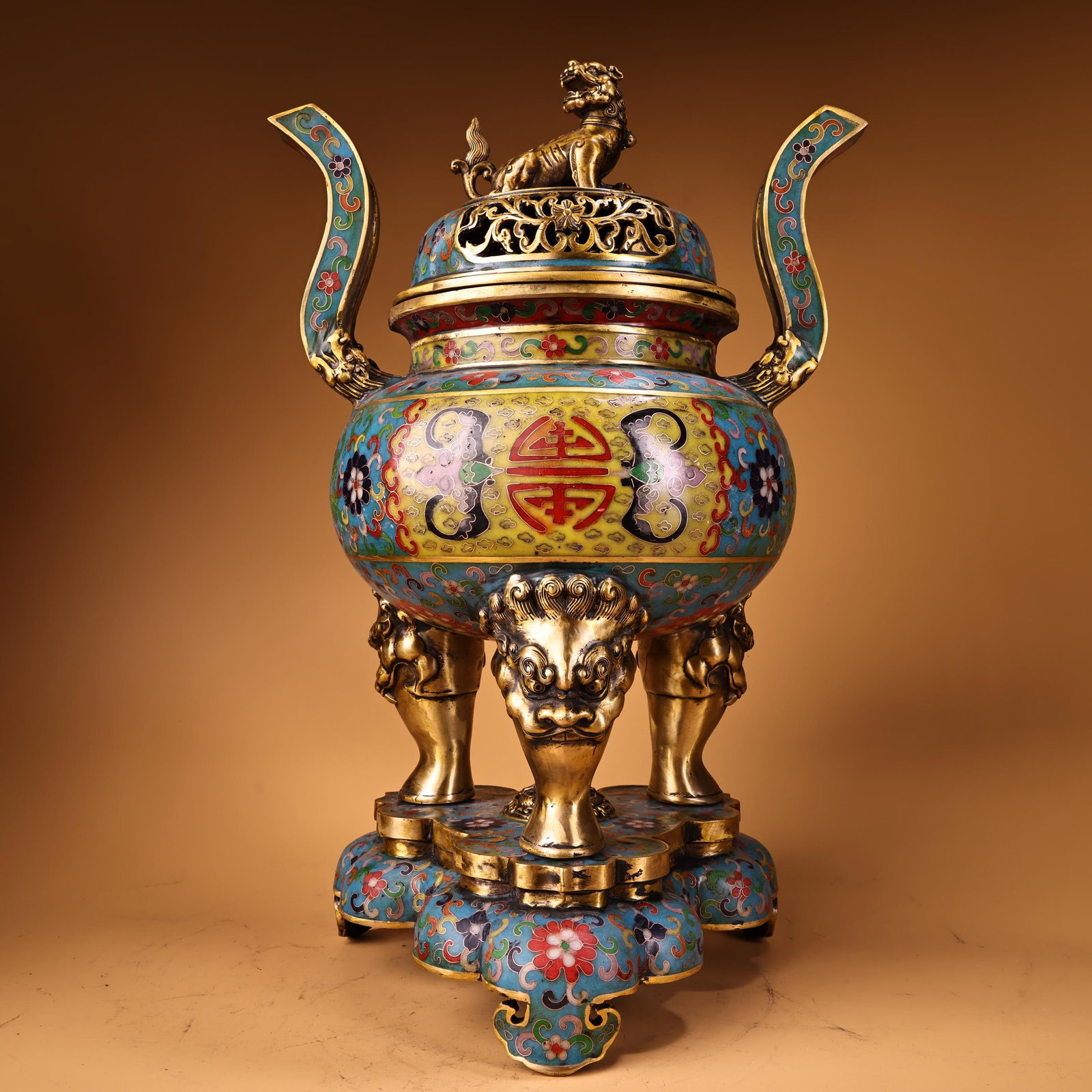 Gilt Gold Bronze Cloisonne Incense Burner Lion (1 of 9)