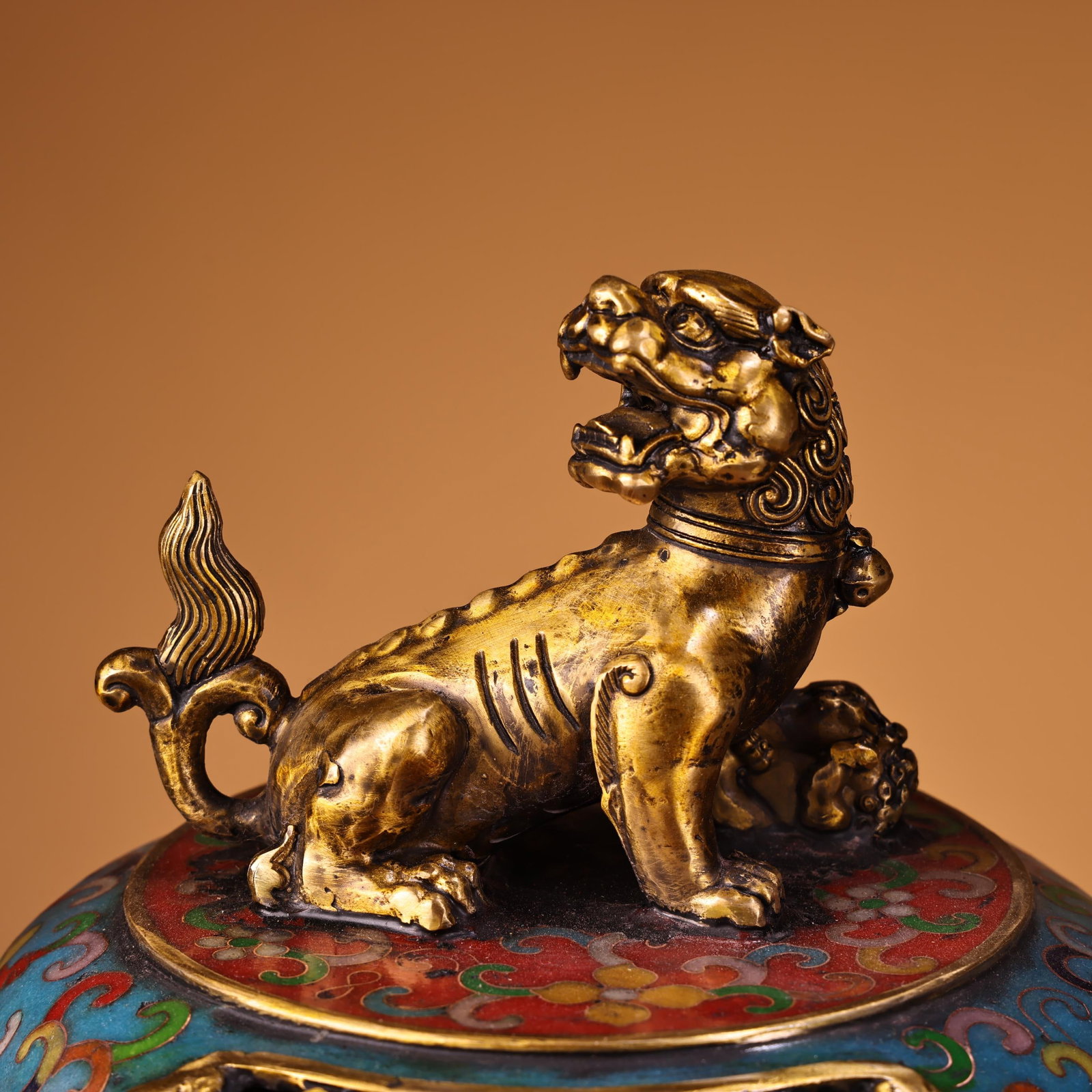 Gilt Gold Bronze Cloisonne Incense Burner Lion - 2