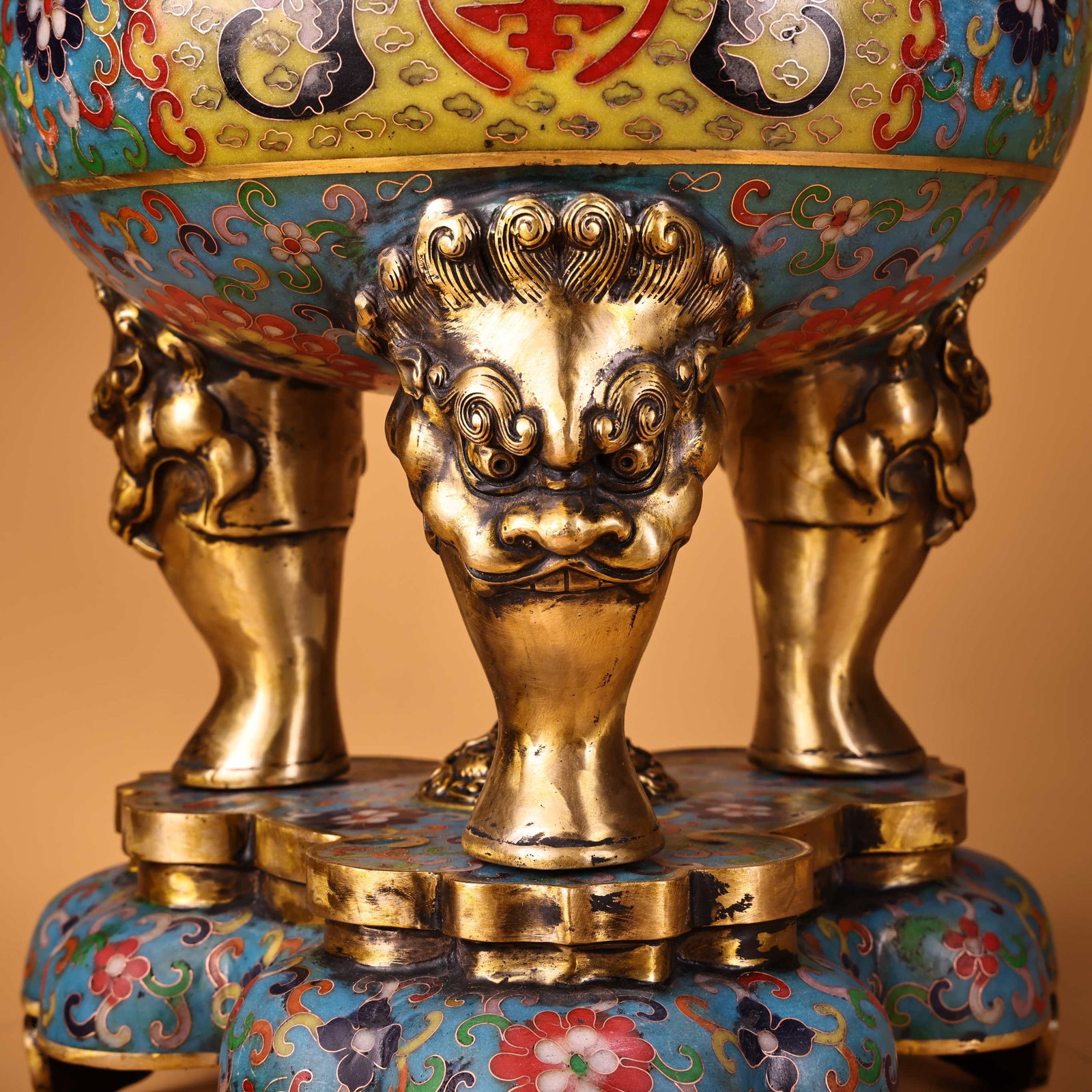Gilt Gold Bronze Cloisonne Incense Burner Lion - 8