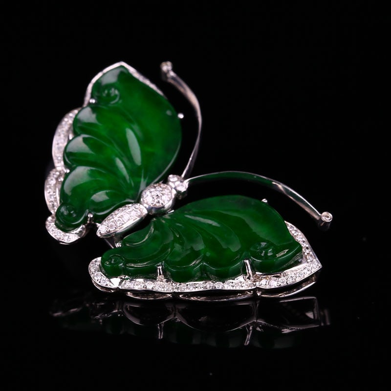 18K Gold Inlay Green Jadeite Pendant Butterfly - 3
