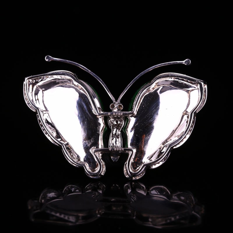 18K Gold Inlay Green Jadeite Pendant Butterfly - 4