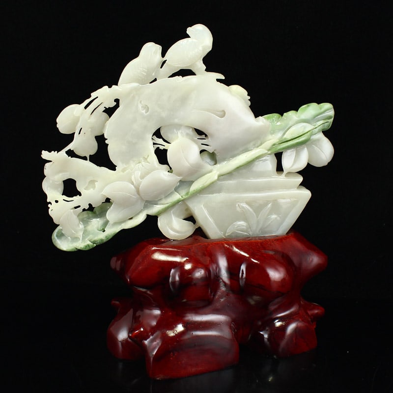 Hetian Jade Hand-Carved Flower Bird Statue - 10