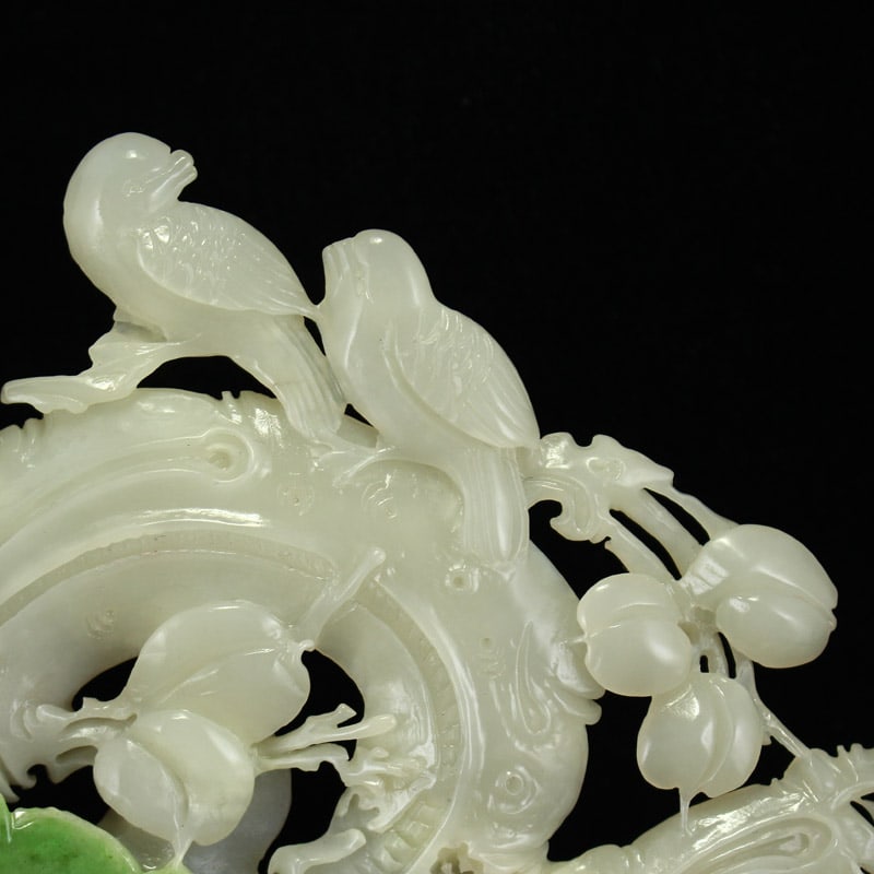 Hetian Jade Hand-Carved Flower Bird Statue - 4