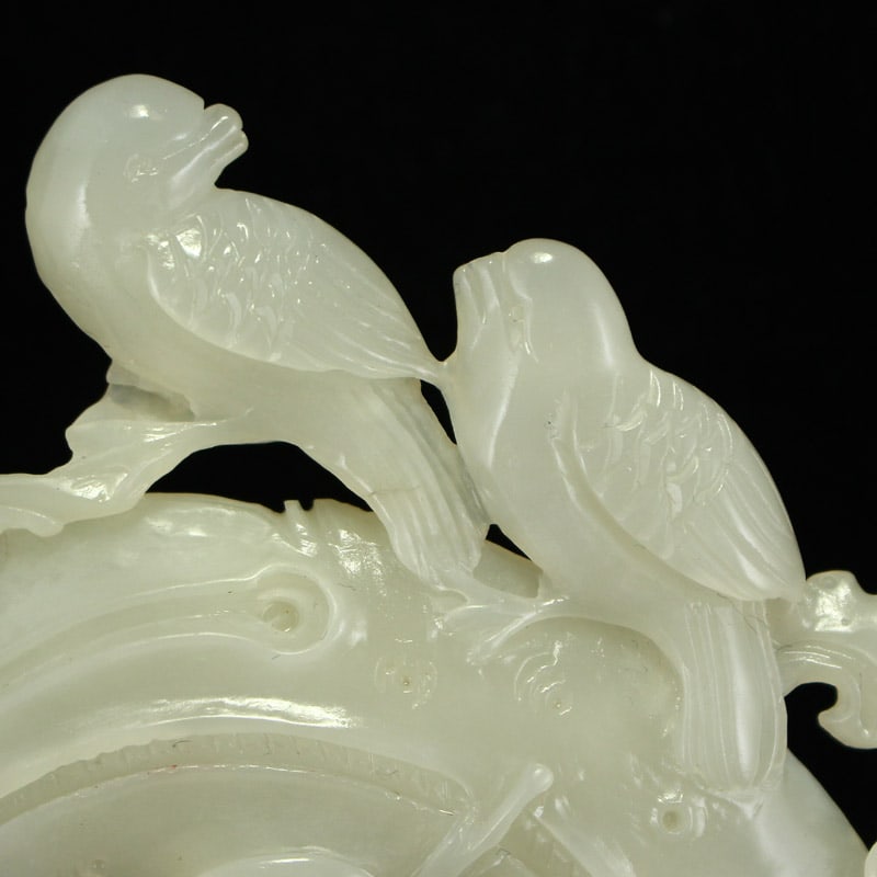 Hetian Jade Hand-Carved Flower Bird Statue - 5