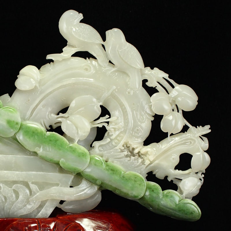Hetian Jade Hand-Carved Flower Bird Statue - 6