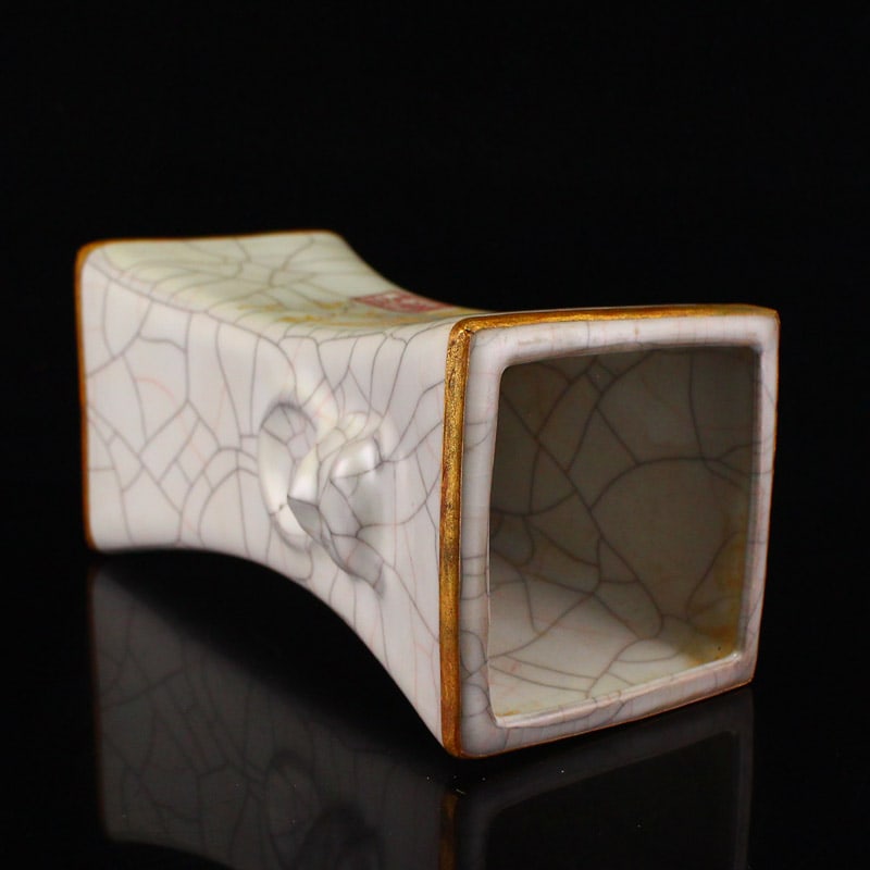 Inlay Silver Edge Ge Kiln Porcelain Brush Pot Poetic Prose - 3