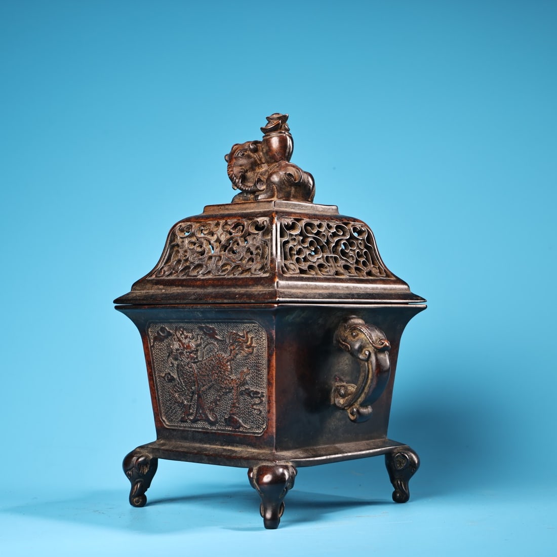 Red Copper Incense Burner Dragon,Elephant,Kylin - 11