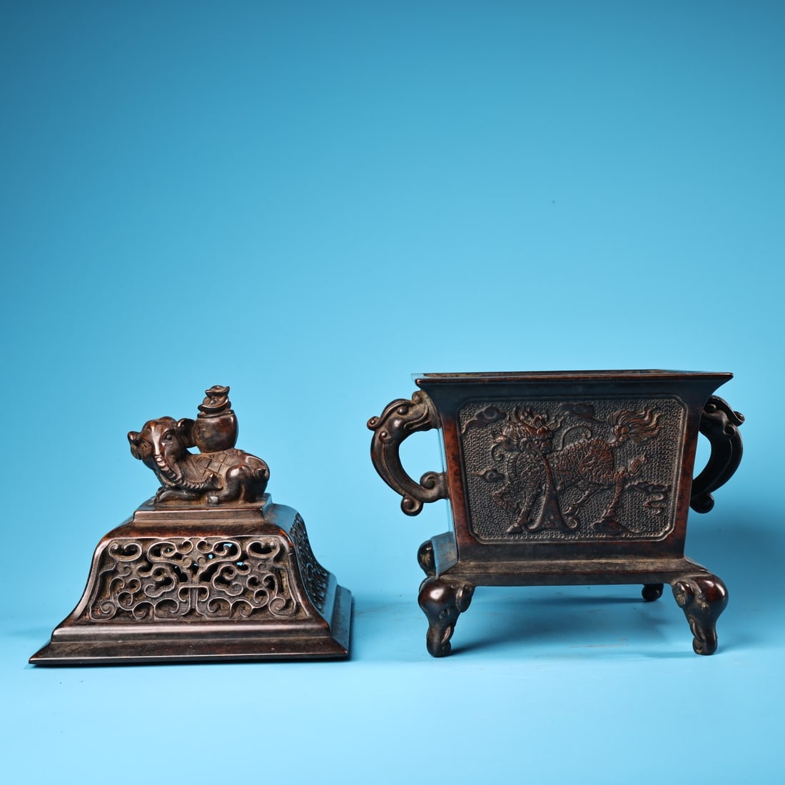 Red Copper Incense Burner Dragon,Elephant,Kylin - 4