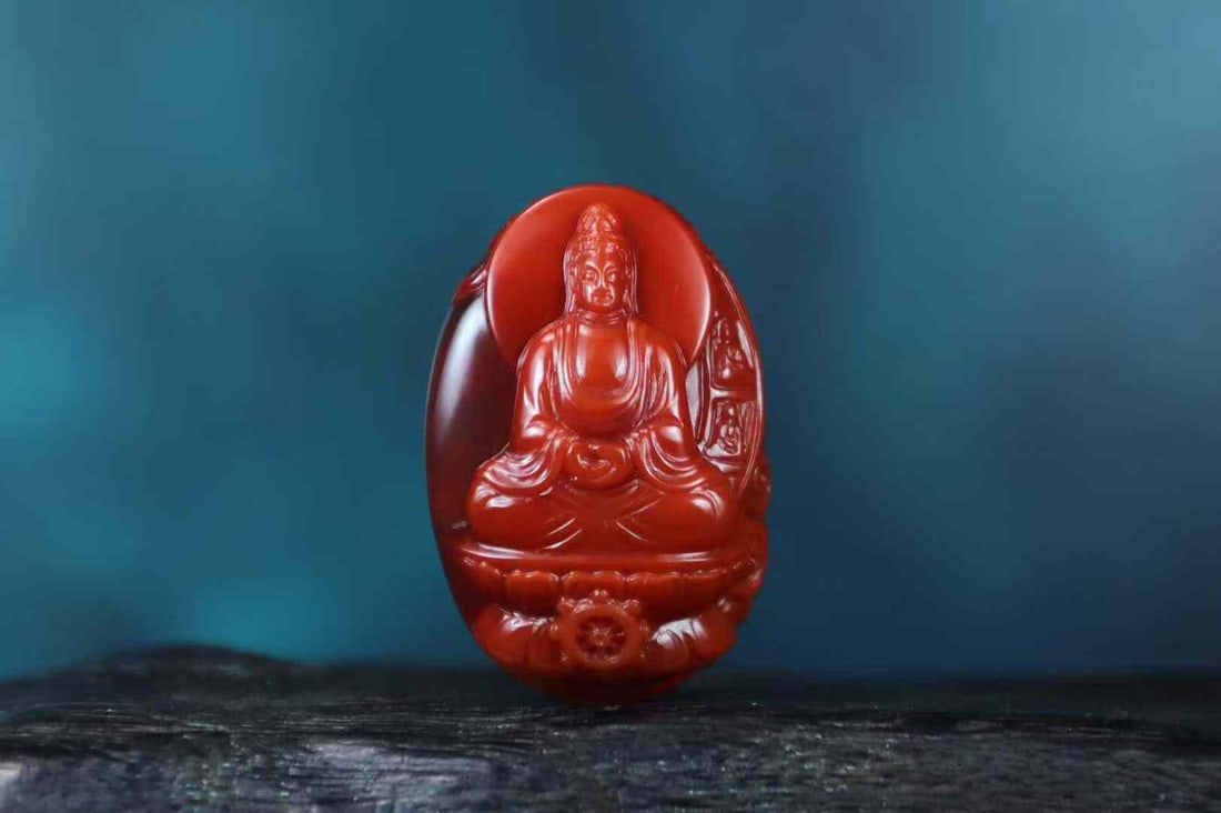 Nanhong Agate Hand-Carved Kwan-yin Pendant with Certificate (1 of 6)